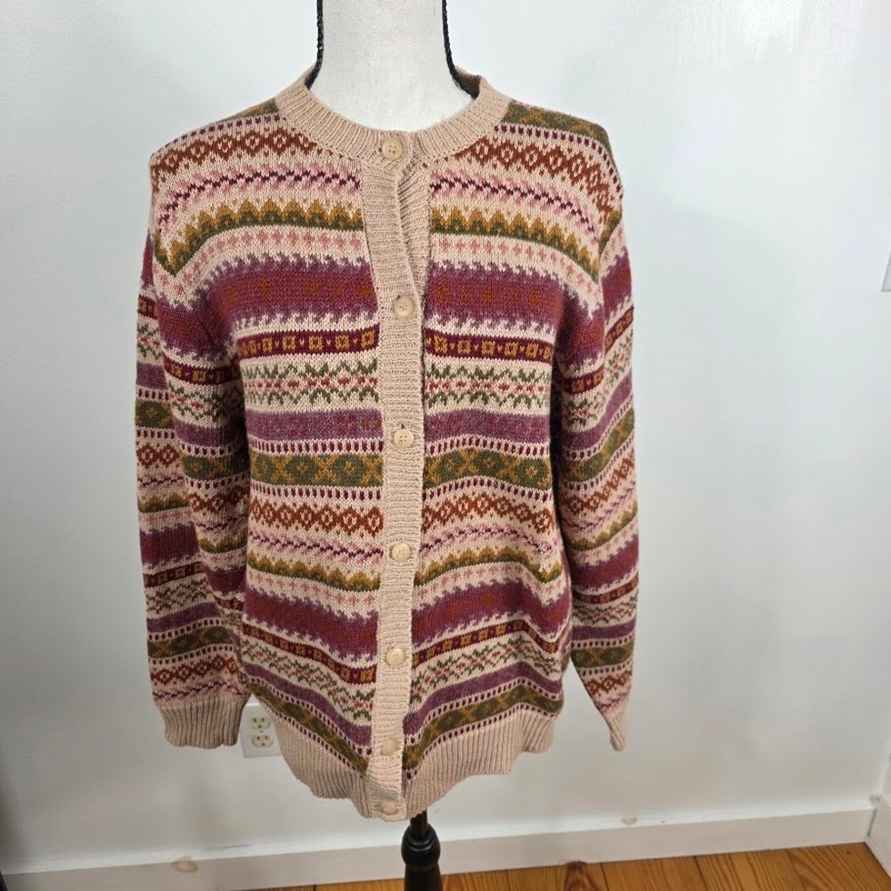 VTG WOODS GRAY Women's Fair Isle‎ Knit Cottagecore SZ L